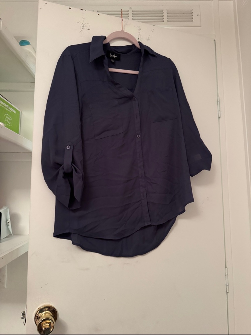 bobeau Navy Roll-Sleeve Button-Down Shirt